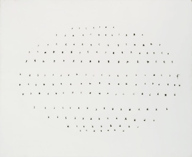 white canvas with perforations forming an oval shape