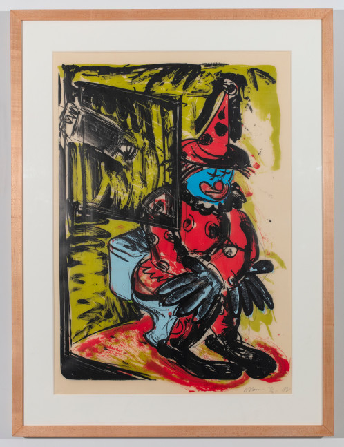 Bruce Nauman

Clown Taking a Shit, 1988

lithograph in colors, on Transpagra paper

42 x 30 inches (106,7 x 76,2 cm)
51 1/4 x 39 inches (130 x 99 cm) frame

edition 31/35

SW 95369.31