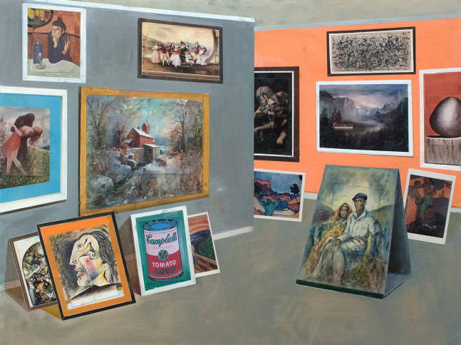 William&amp;nbsp;Wegman
Summer Show, 2014
oil and postcards on wood panel
30 x 40 inches (76 x 101,5 cm)
SW 16048