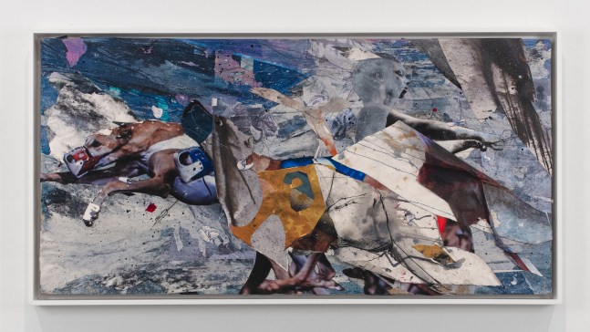 Shaunt&amp;eacute;&amp;nbsp;Gates
The Four Huntresses III, 2023
acrylic, photo, pulled paper, colored pencil, charcoal, ink, collage on wood panel
24 x 48 x 4 inches (61 x 121,9 x 10,2 cm)
26 x 50 x 4 1/2 inches (66 x 127 x 11,4 cm) frame
SW 23093