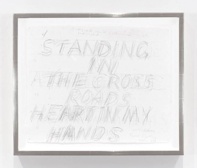 Bruce&amp;nbsp;Nauman
Standing at the crossroads heart in my hands (bad week), 2024
goldpoint and silverpoint on prepared paper
16 1/4 x 20 inches (41,3 x 50,8 cm)
20 x 23 1/2 x 2 inches (50,8 x 59,7 x 5,1 cm) frame
SW 24239