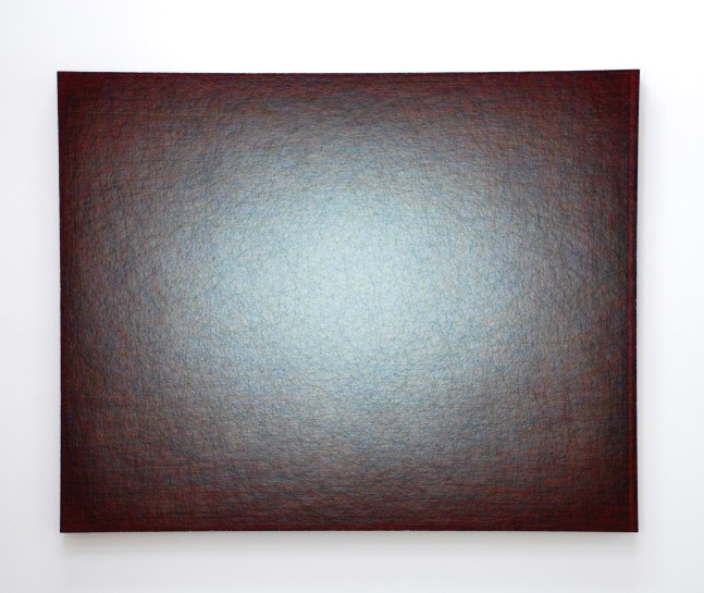 Emil Lukas
Floating Droplet, 2012
silk thread over wood frame with nails
64 1/2 x 81 x 3 inches (163,8 x 205,7 x 7,6 cm)
SW 12117
Collection of Crystal Bridges Museum of American Art, Bentonville, Arkansas