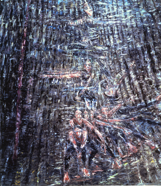 large-scale painting of a refracted figure or dancer in motion