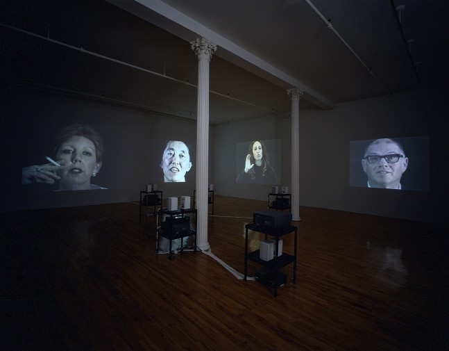 Bruce Nauman
World Peace (Projected), 1996
5 video discs, 5 video projectors, 5 video disc players, 5 pairs of auxiliary speakers, 5 amplifiers, remote control, 6 utility carts
room size: 30 x 36 feet maximum
SW 96377
Collection of The Pinakothek der Moderne, Munich