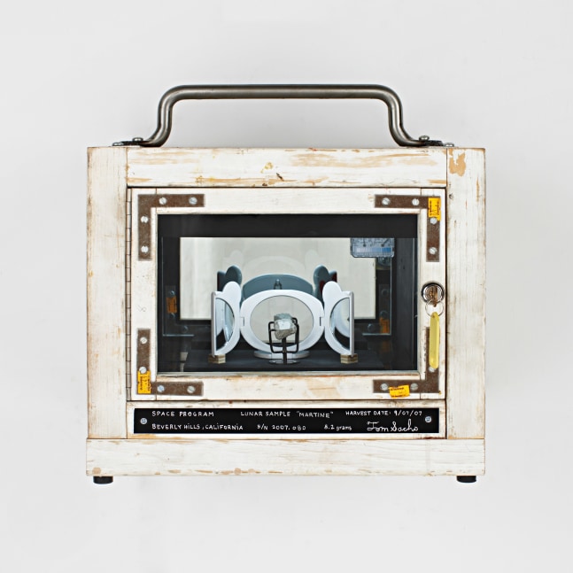 handmade specimen box containing a synthetic lunar sample