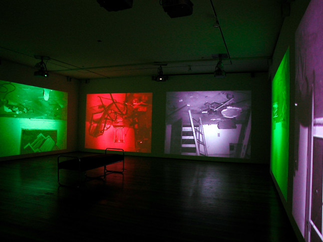 Bruce Nauman
MAPPING THE STUDIO II with color shift, flip, flop, &amp;amp; flip/flop (Fat Chance John Cage) All Action Edit, 2001
7 channel video installation (color, sound)
7 DVDs, 7 DVD players, 7 projectors, 7 pairs of speakers
dimensions variable
SW 02160
Collection Walker Art Center, Minneapolis