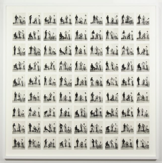 William&amp;nbsp;Wegman
Three to Four, 1971-72
gelatin silver prints
eighty-one prints; 5 x 5 inches (12,7 x 12,7 cm) each
61 1/4 x 61 1/4 x 2 5/8 inches (155,6 x 155,6 x 6,7 cm) frame
SW 18014