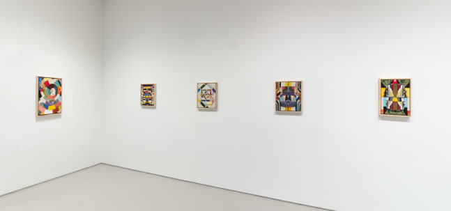 installation view of Kevin Umaña's hybrid paintings