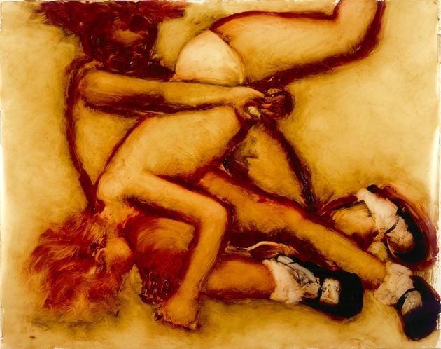 Kim Dingle
The Nelson: Takedowns and Pinning Combinations (messy shoes), 1999
oil on vellum
48 x 60 inches (121,9 x 152,4 cm) sheet
51 x 63 inches (129,5 x 160 cm) frame
SW 99160
Denver Art Museum