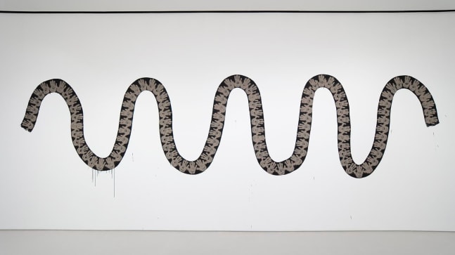 Richard&amp;nbsp;Long
Snake, 2020
black gesso and River Avon mud
72 x 296 inches (182,9 x 751,8 cm) as installed