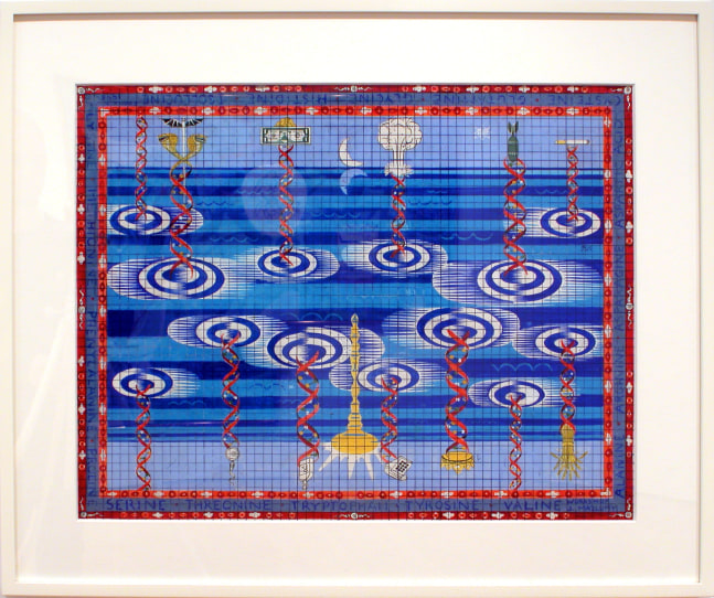 Frank Moore
Study for Double Helix Carpet, 1995
gouache, ink and graphite on paper
22 1/2 x 30 inches (57,2 x 76,2 cm) sheet
28 x 33 1/2 inches (71,1 x 85,2 cm) frame
SW 03189
Collection of Blanton Museum of Art at the University of Texas at Austin
