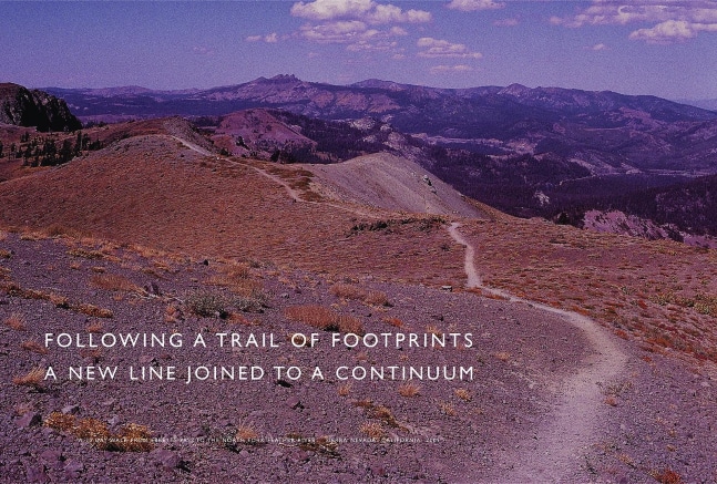 Richard Long
Following a Trail of Footprints, 2005
chromogenic print, unique
2 panels; 42 x 54 inches (106,7 x 137,2 cm) each
SW 05675
Collection of the San Francisco Museum of Modern Art