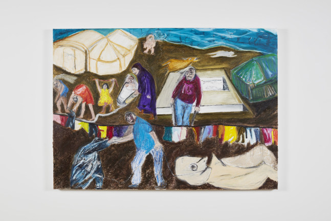 Idlib in mud with dead infant (Border Line), 2021
Oil stick and nepheline gel on canvas
39 1/2 x 55 1/8 inches (100.3 x 140 cm)
