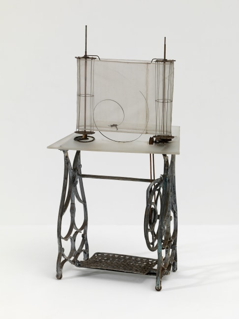 Mechanical Table, 2016
Metal, wire, tin, fabric, plexiglass and sewing machine components&amp;nbsp;
50 x 26 x 20 inches (127 x 66 x 50.8 cm)