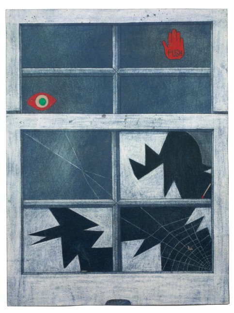 This Home Protected by a Watchful Eye in the Window II, 2024

Pastel, charcoal, ink, and gouache on paper

24h x 18w in