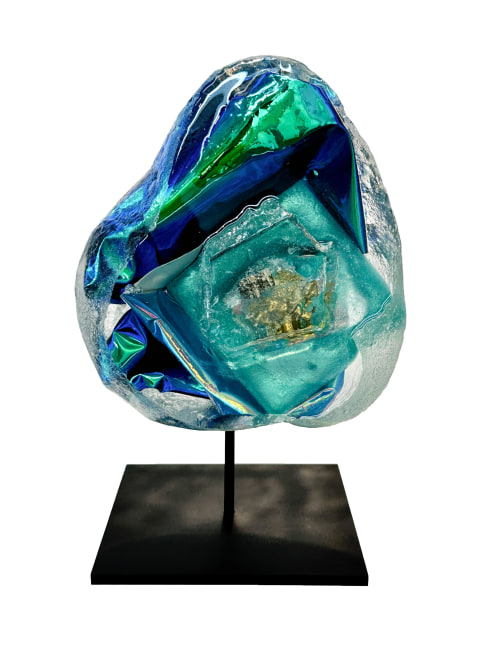 Renee Phillips

Oracle VI, 2024

Resin, pigment, chrome, and quartz rock

12h x 6w x 6d in, with stand