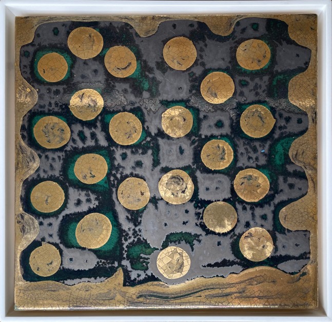 Frank.Olt.Untitled.Encaustic.on.Canvas.with.Ceramic.gold.circles