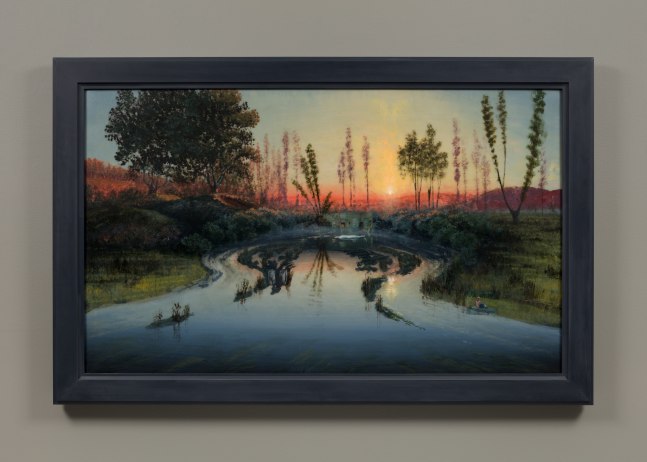 Hogsmill River Oxbow, Flooded: For Bridget (Mass MoCA #281), 2018
polished mixed media on canvas
36 x 60 x 1 1/4 in. / 91.4 x 152.4 x 3.2 cm
framed: 46 1/2 x 65&amp;nbsp;x 3 in. /&amp;nbsp;118.1 x 165.1 x 7.6 cm