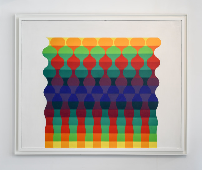 Julio Le Parc&amp;nbsp;

Ondes 122 serie 12 n&amp;uacute;mero 1-1, 1973

acrylic on canvas

51 x 63 3/4 in. / 130 x 162 cm