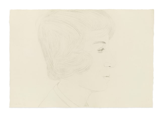 Drypoint drawing by Alex Katz featuring the profile view of a man