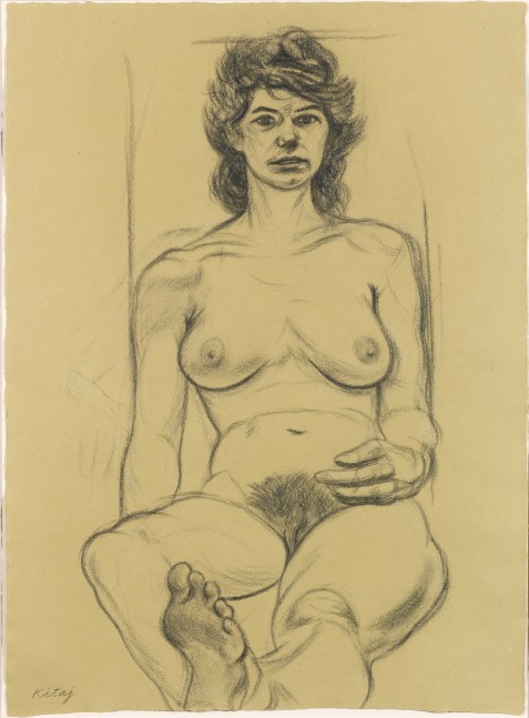 Charcoal sketch depicting frontal view of nude woman by R.B. Kitaj.