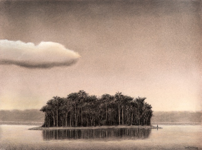 Diagonal de isla, meditador y nube, 2018

cont&amp;eacute; crayon on paper

12 x 16 in. / 30.5 x 40.6 cm