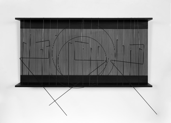 Jes&amp;uacute;s Rafael Soto

Gran C&amp;iacute;rculo (Escrituras), 1995

mixed media sculpture (wood, acrylic paint, metal rods, nylon threads), unique

19 1/2 x 27 1/2 x 4 1/2 in. / 49.5 x 69.9 x 11.4 cm