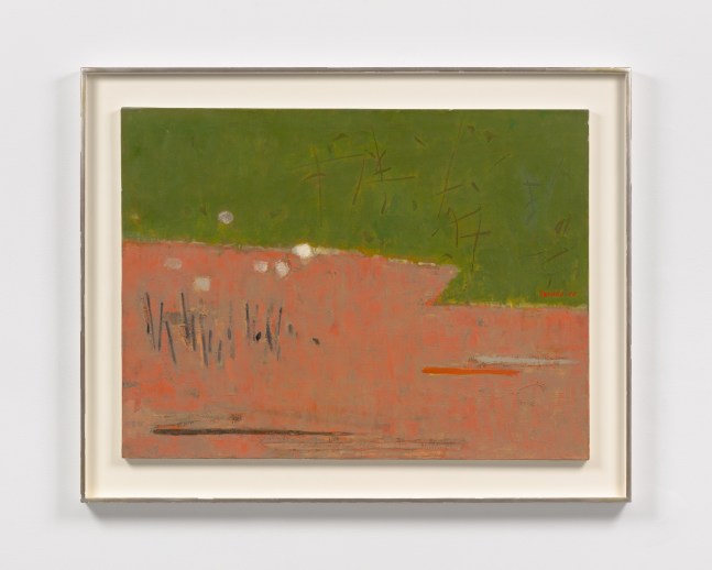 Pink and green abstract painting by Teruko Yokoi