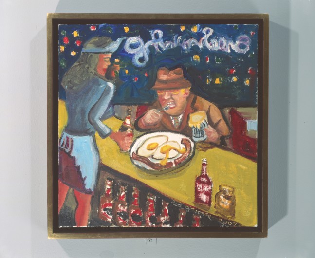 Eggs over Midnight, 2007
oil on canvas
14 x 14 in. / 35.6 x 35.6 cm
framed: 15 1/2 x 15 1/2 x 2 in. / 39.4 x 39.4 x 5.1 cm