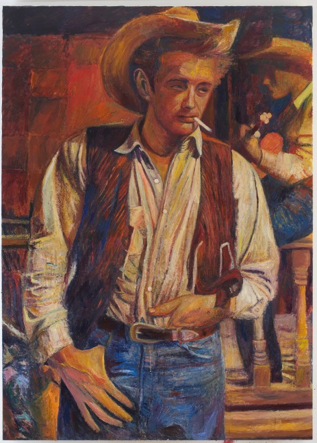 Oil on linen painting of James Dean with a cigarette by Keith Mayerson