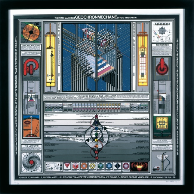 Paul Laffoley

Geochronmechane The Time Machine from the Earth, 1990

serigraph in colored inks, with corrections by the artist in colored pencils, Coventry acid-free rag

32&amp;nbsp;&amp;times; 32 in. / 81.3&amp;nbsp;&amp;times; 81.3 cm