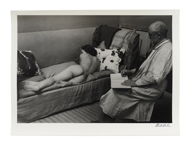 Matisse dessinant un nu allong&amp;eacute; &amp;agrave; Paris, Villa d&amp;rsquo;Al&amp;eacute;sia&amp;nbsp;(Matisse drawing a reclining model, Villa d&amp;rsquo;Al&amp;eacute;sia, Paris), 1939&amp;nbsp;
gelatin silver print on double weight paper&amp;nbsp;
image: 10 1/4 x 14 3/4 in. / 26.0 x 37.5 cm

sheet: 12 x 16 in. / 30.5 x 40.6 cm&amp;nbsp;

recto:&amp;nbsp;signed, lower right&amp;nbsp;

verso:&amp;nbsp;stamped &amp;lsquo;Copyright by BRASSA&amp;Iuml; 1939 All Rights Reserved&amp;rsquo;; &amp;lsquo;Tirage de l&amp;rsquo;Auteur&amp;rsquo;, inscribed &amp;lsquo;Matisse dessinant un nu allong&amp;eacute; &amp;agrave; Paris. Villa d&amp;rsquo;Al&amp;eacute;sia 14e&amp;rsquo;; &amp;lsquo;A. 287&amp;rsquo;; &amp;lsquo;No. Catal. 56&amp;rsquo;; &amp;lsquo;PN1509/6&amp;rsquo;&amp;nbsp;