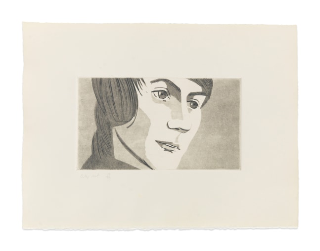 Aquatint by Alex Katz of a man at 3/4 view against a tinted gray background