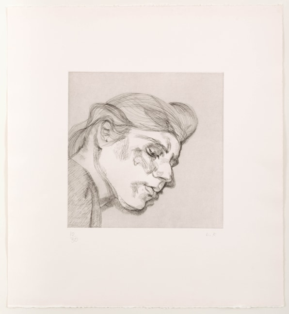 Lucian Freud

IB,&amp;nbsp;1988

etching, edition of 50

plate: 8 1/4 x 5 3/4 in. / 21 x 14.6 cm
sheet: 14 1/4 x 11 in. / 36.2 x 27.9 cm