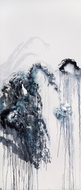 Painting by Maggi Hambling featuring dripping swirls of blue paint