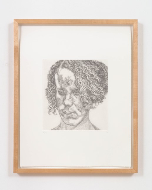 Lucian Freud
Girl with Fuzzy Hair, 2004

etching, ed. of 46

plate: 12 1/2 x 11 5/8 in. / 31.8 x 29.5 cm

sheet: 25 x 19 3/4 in. / 63.5 x 50.2 cm