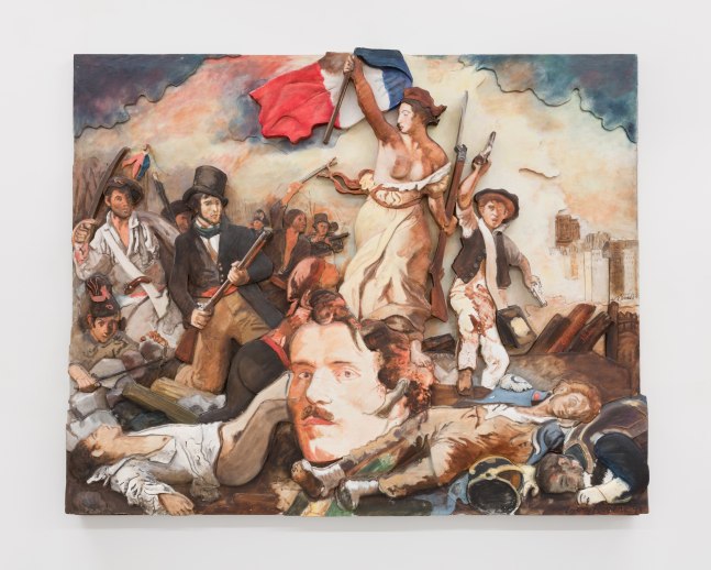 Oil on canvas mounted on sculpted foam board piece by Larry Rivers depicting 1830 painting by Eugene Delacroix's work &quot;Liberty Leading the People&quot;