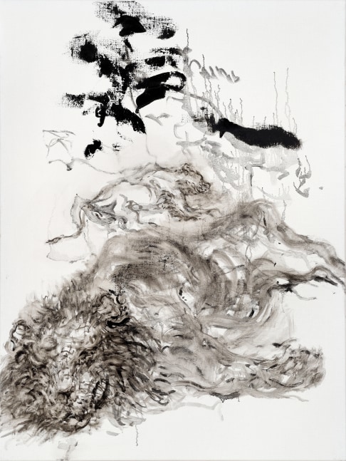 Painting by Maggi Hambling featuring a sleeping lion depicted in swirls of brown paint