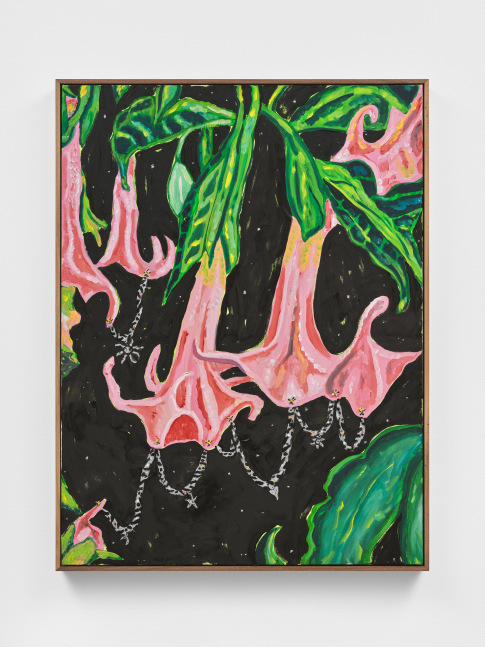 Charms on Angels&amp;rsquo; Trumpets, 2023
oil on canvas
40 &amp;times; 30 in. / 101.6 &amp;times; 76.2 cm