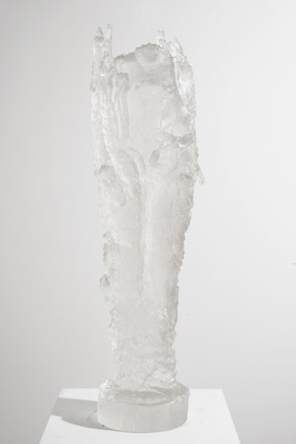 Cylindrical cast glass sculpture with circular base by Michele Oka Doner.