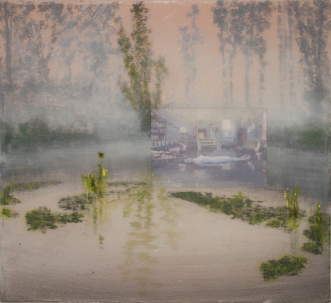Stephen Hannock work depicting morning fog and floating greenery.