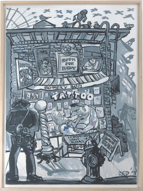 Study for Tattoo Parlor, 1998
acrylic on board
53 x 40 in. / 134.6 x 101.6 cm
framed: 56 1/2 x 43 1/2 x 2 1/2 in. / 143.1 x 110.5 x 6.4 cm&amp;nbsp;

&amp;nbsp;