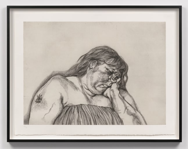 Lucian Freud

Woman with an Arm Tattoo, 1996

etching on Somerset Textured White paper, ed. of 40

27 3/4 x 35 1/4 in. / 70.5 x 89.5 cm