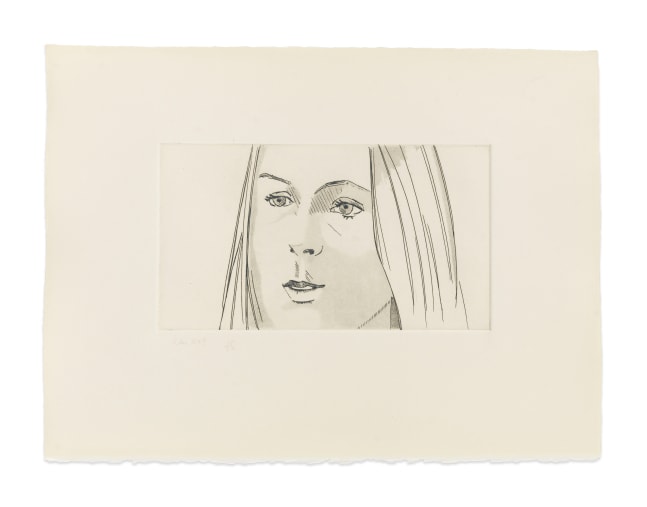 Aquatint by Alex Katz a portrait of a woman with her lips slightly pursed