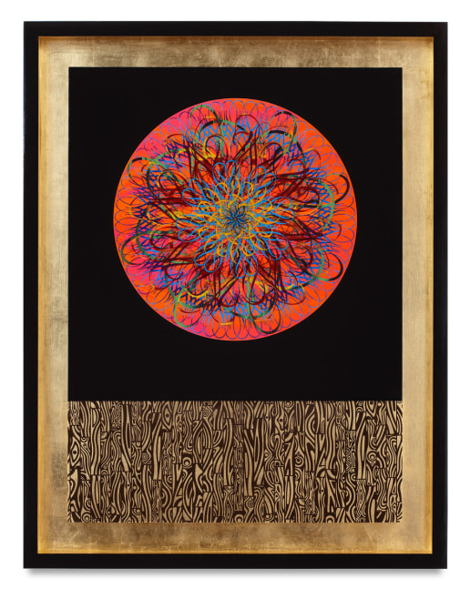 Ryan McGinness

Plastic Reality, 2014

Oil,acrylic and metal leaf on wood panel

36h x 28w in

Framed: In artist&amp;#39;s frame

RMG004