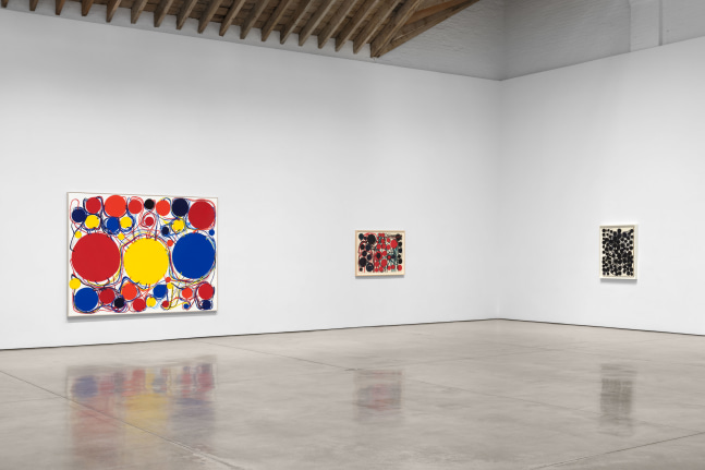 Installation view, Atsuko Tanaka, Yayoi Kusama,  Paula Cooper Gallery, New York, May 8 - June 14, 2025. Courtesy Paula Cooper Gallery, New York. Photo: Steven Probert.