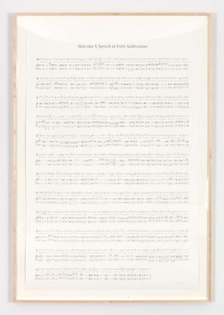 Charles Gaines Manifestos 2: Malcolm X Speech at Ford Auditorium, (1965), 2013 graphite on Rising Barrier Paper 73 1/2 x 48 in. (186.7 x 121.9 cm) framed: 80 3/4 x 55 in. (205.1 x 139.7 cm)