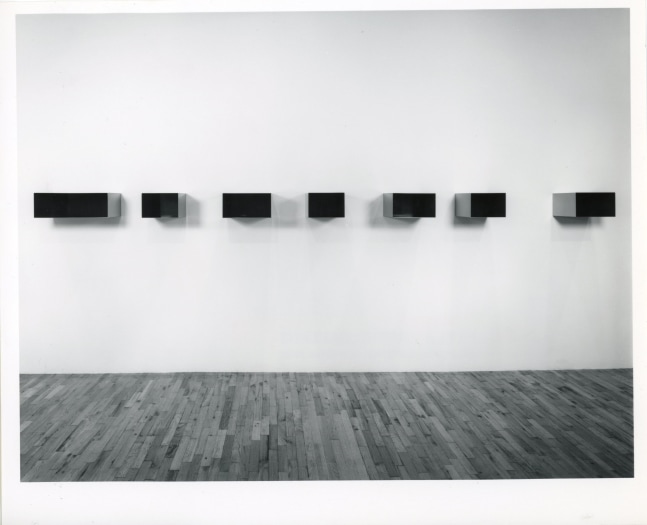 Donald Judd &quot;Untitled&quot; 1974 Stainless steel, Plexiglas (amber). 8&quot; x 16' 1 1/2&quot; x 14&quot;