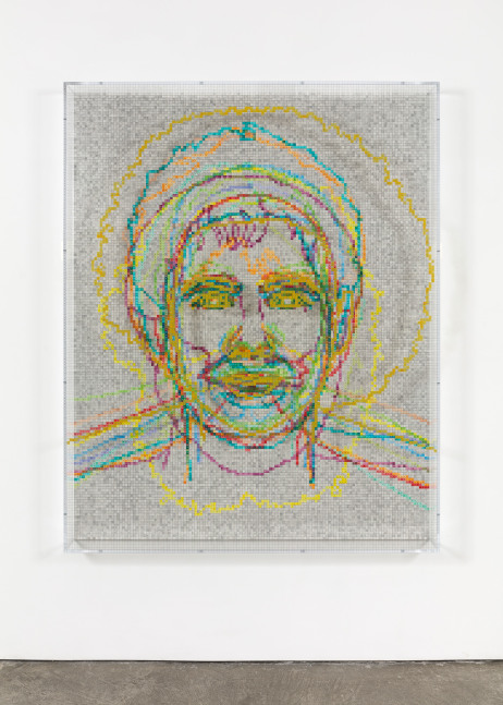 Charles Gaines Faces 1: Identity Politics, #12, bell hooks, 2018 acrylic sheet, acrylic paint, lacquer, wood 74 x 59 1/8 x 5 3/4 in. (188 x 150.2 x 14.6 cm)