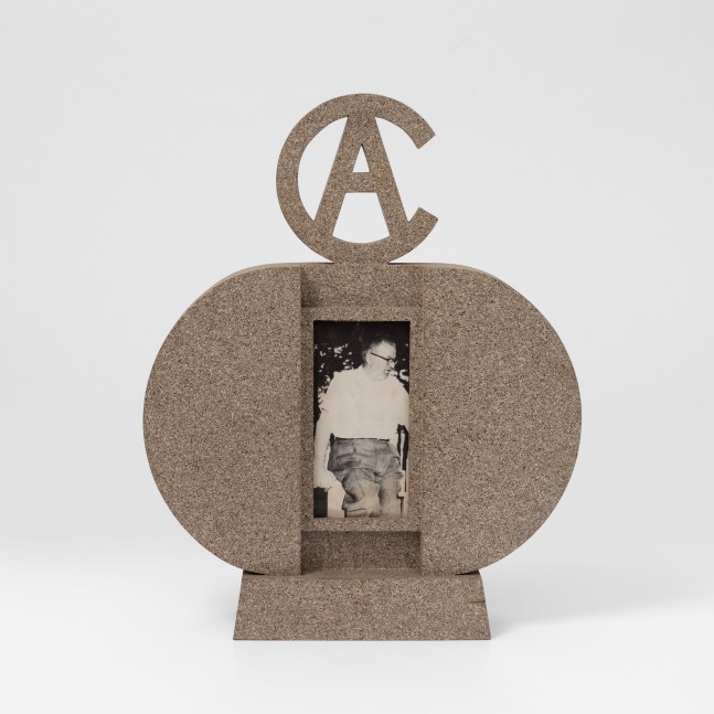 Jonathan Borofsky Camp Alton Sculpture, 1966-67 brown/white splatter paint, lacquer, wood, photo under glass 22 5/8 x 18 x 4 in. (57.5 x 45.7 x 10.2 cm)